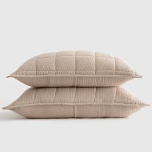 NWT QUINCE Organic Airy Gauze Box Quilt Sham Set Standard Dune 6933